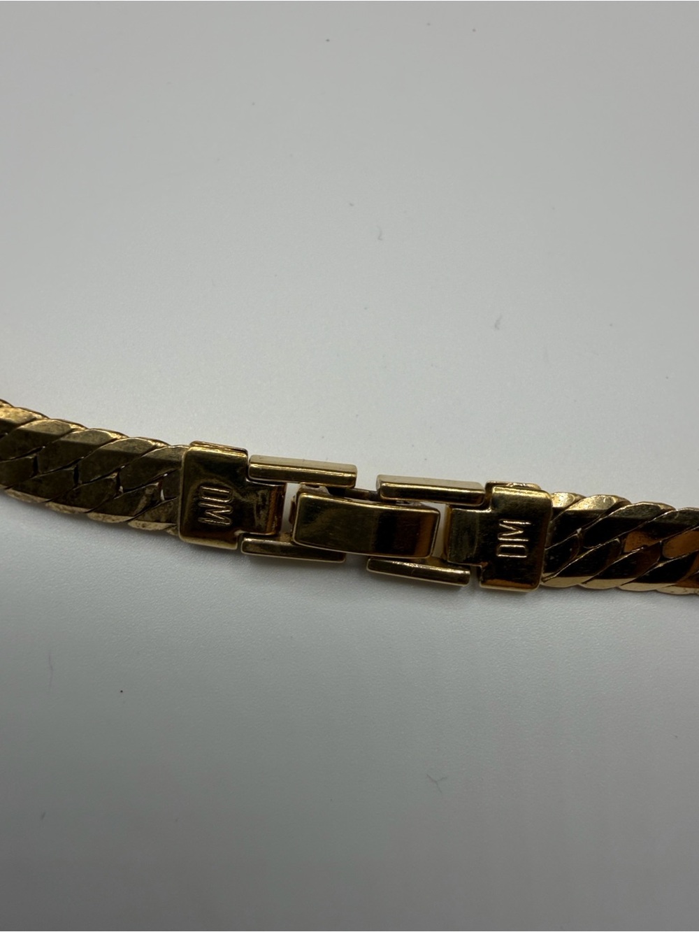 Vintage Gold Tone Herringbone Chain Necklace DM
